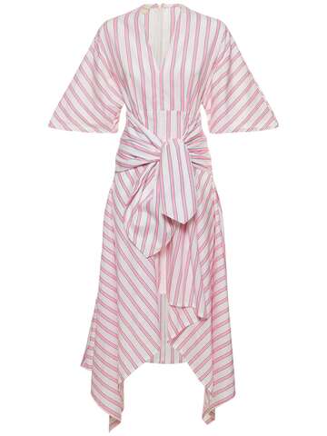 MARIA DE LA ORDEN Cora Striped Poplin Midi Dress in pink / white