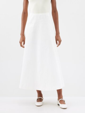 matteau - a-line organic cotton-blend midi skirt - womens - white