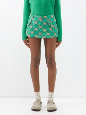 erl - checked corduroy mini skirt - womens - green print