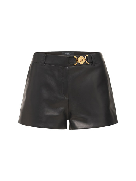VERSACE Leather Shorts W/ Medusa in black