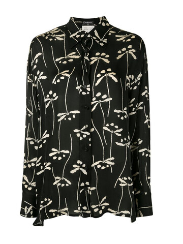 chanel pre-owned 1998 floral print silk shirt in black