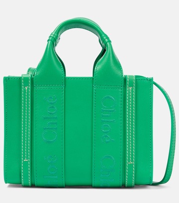 chloe woody mini leather tote bag in green