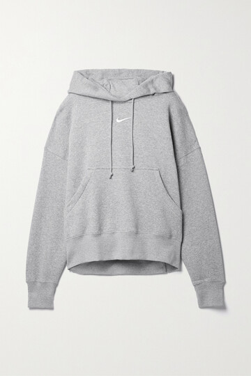 nike - phoenix oversized embroidered cotton-blend jersey hoodie - gray