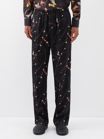 etro - floral-print satin trousers - mens - black multi