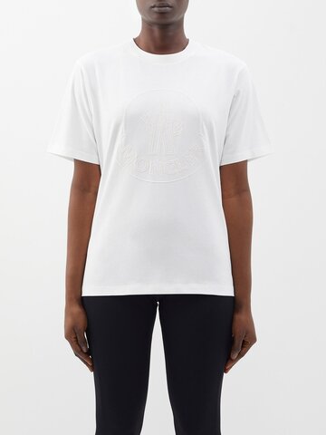 moncler - logo-embroidered cotton-jersey t-shirt - womens - white