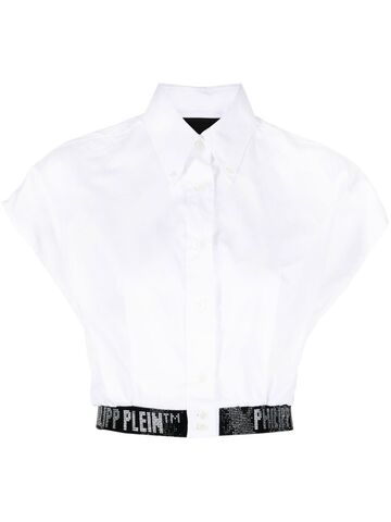 philipp plein logo-embellished cropped shirt - white