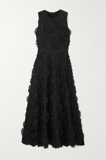 elie saab - appliquéd cotton-blend tulle maxi dress - black