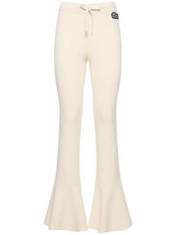 ALESSANDRA RICH Wool Blend Rib Knit Flared Pants in ivory