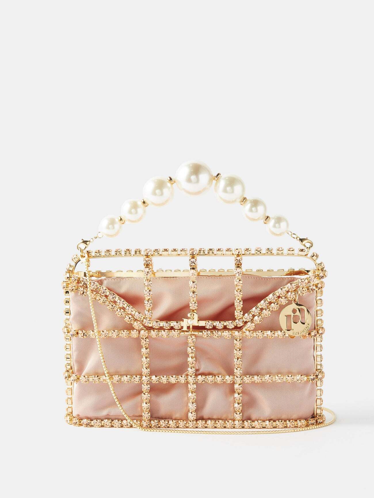 Rosantica - Holli Crystal-embellished Satin Handbag - Womens - Rose Gold