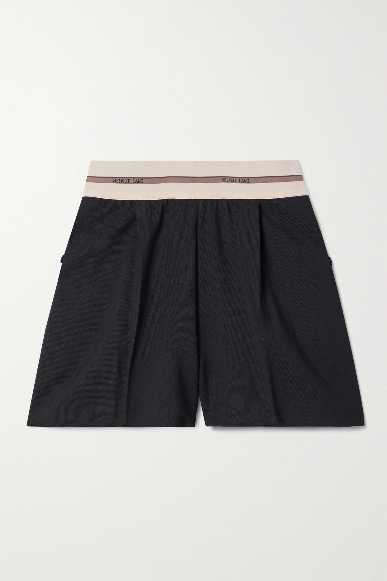 Helmut Lang - Jacquard-trimmed Pleated Wool-blend Twill Shorts - Black