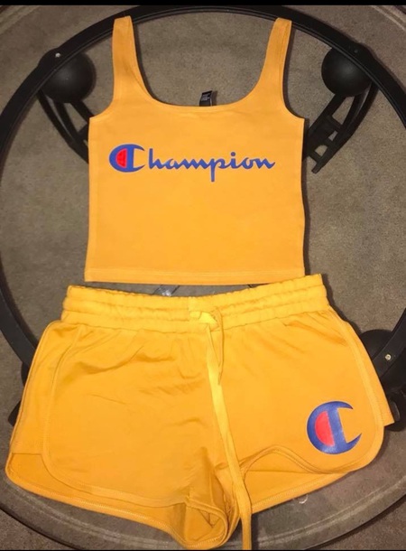 champion crop top and shorts