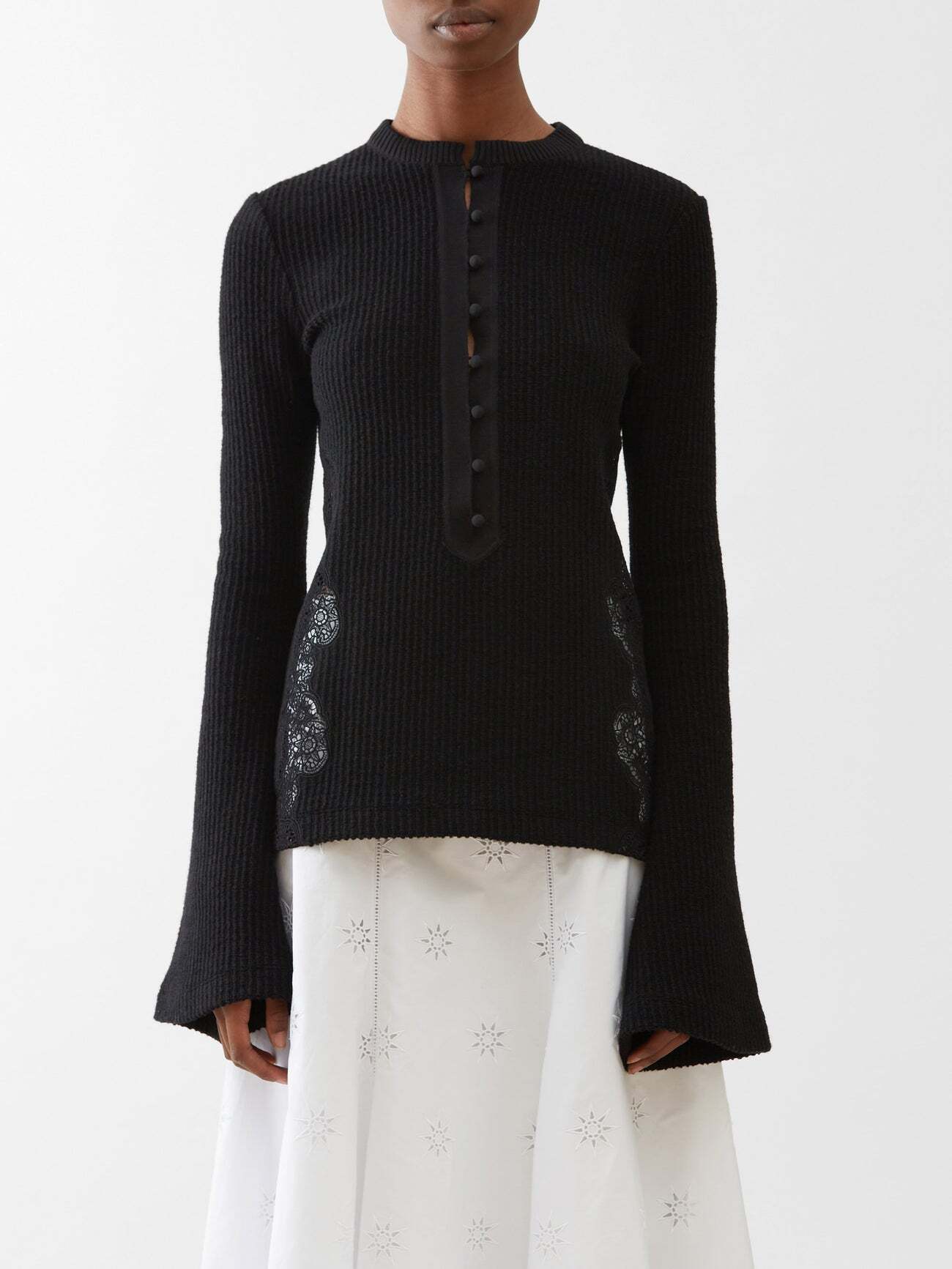 Chloé Chloé - Lace-inset Ribbed-knit Sweater - Womens - Black