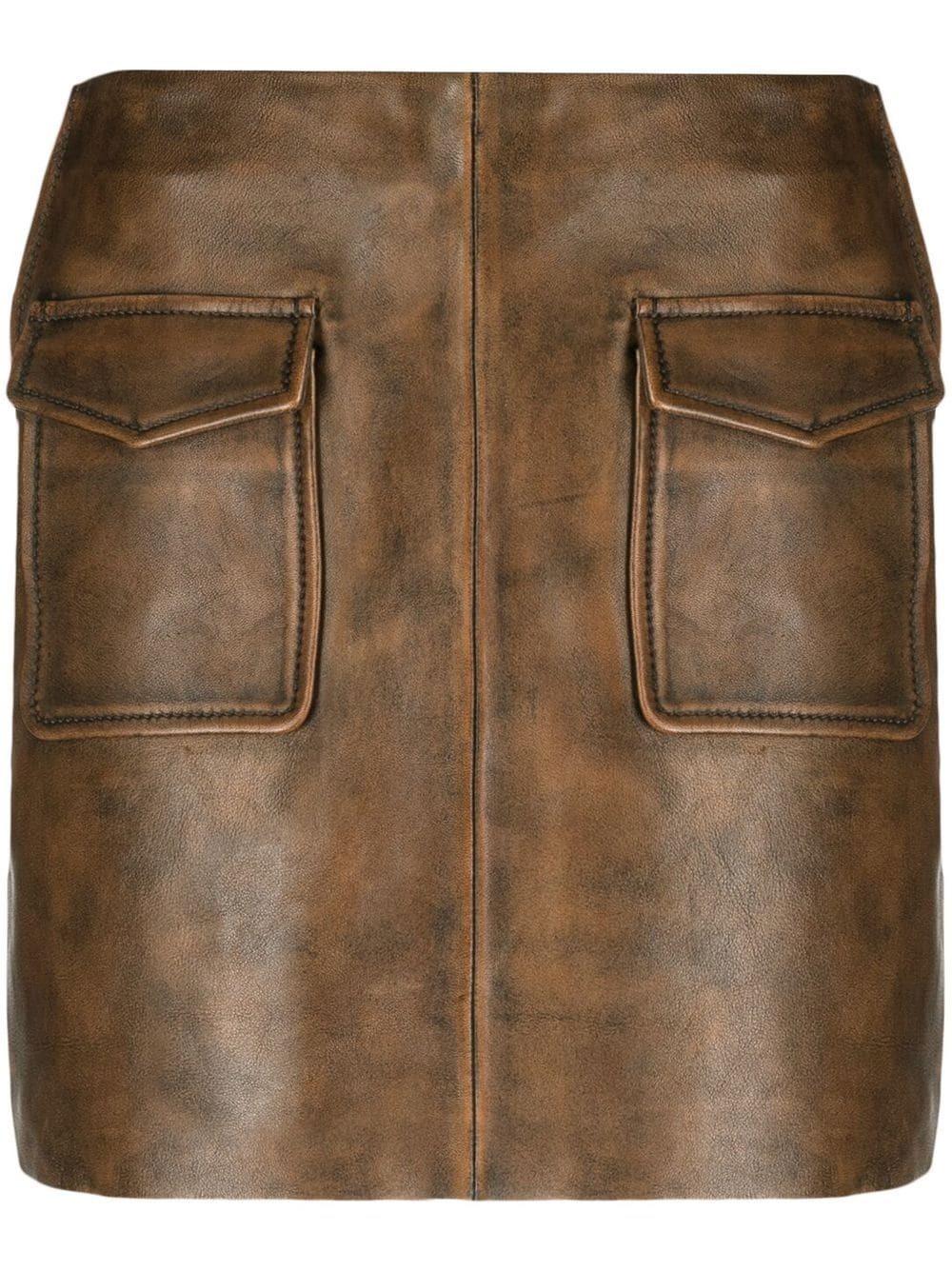 SANDRO straight-leg leather miniskirt - Brown