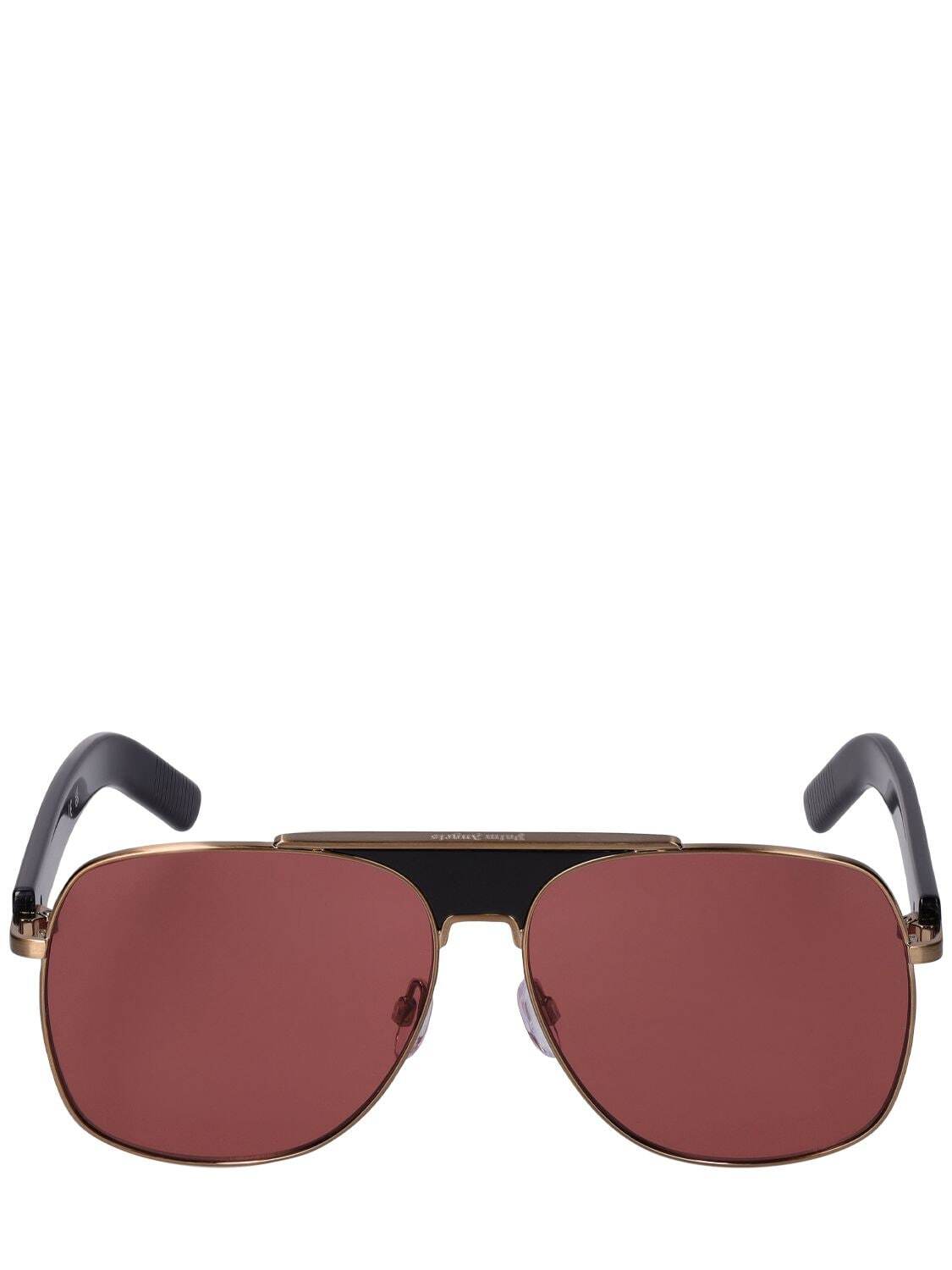 PALM ANGELS Bay Pilot Acetate & Metal Sunglasses in gold / burgundy