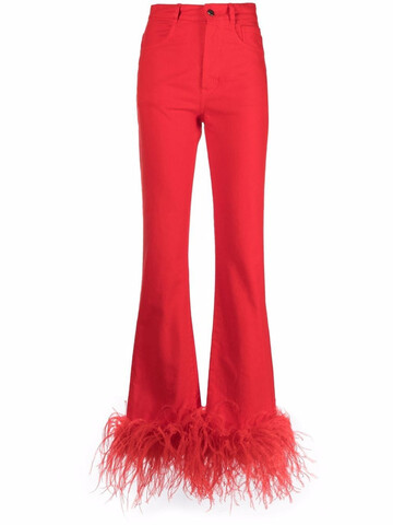 Seen Users feather-trimmed flared trousers in red