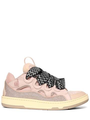 LANVIN 30mm Curb Leather & Glitter Sneakers in pink