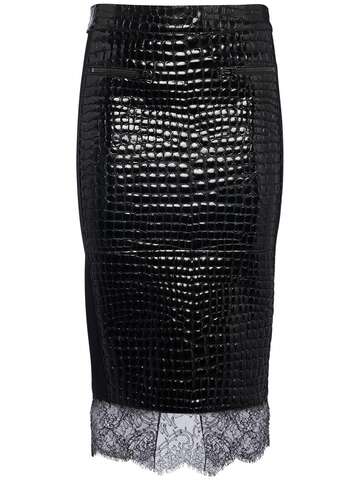 tom ford lvr exclusive emboss leather midi skirt in black