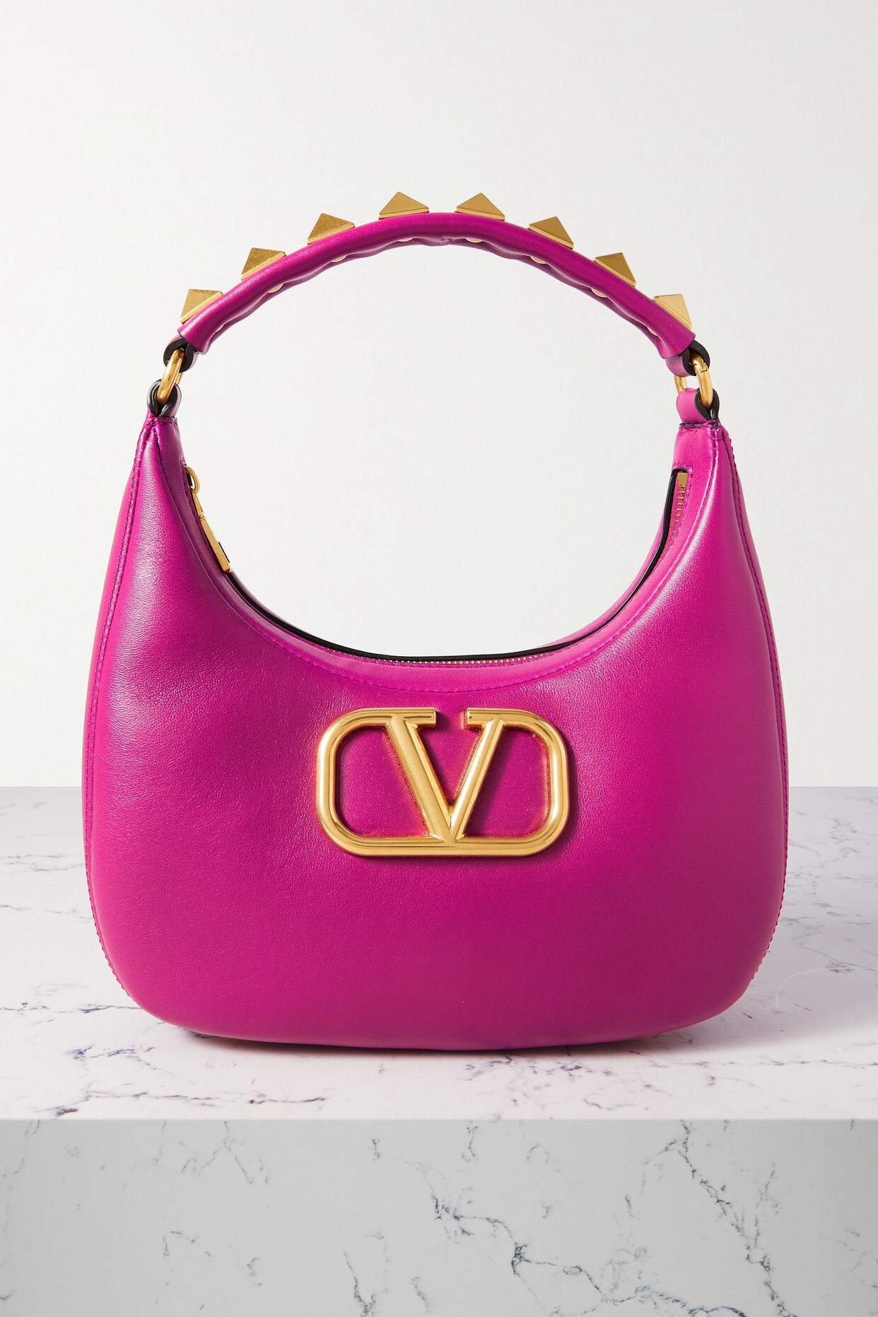 Valentino - Valentino Garavani Stud Sign Embellished Leather Shoulder Bag - Pink