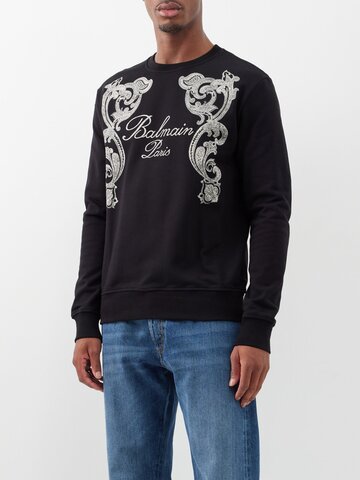 balmain - paisley-print organic cotton-jersey sweatshirt - mens - black
