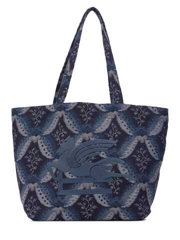 etro embroidered cotton tote bag in blue