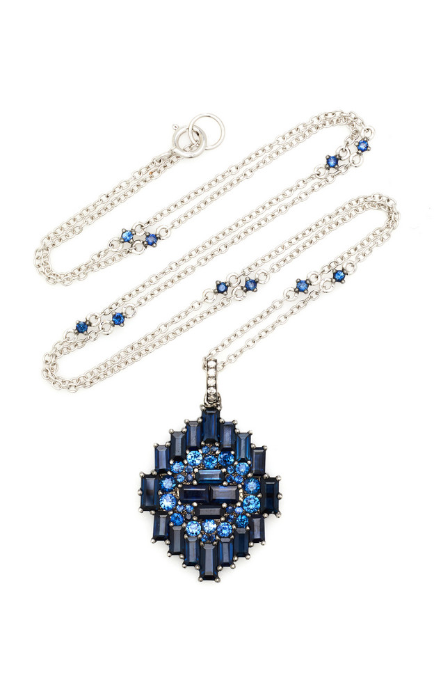 Nam Cho 18K White Gold Sapphire and Diamond Necklace in blue