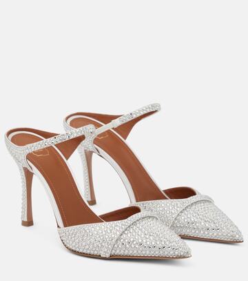 malone souliers uma 90 embellished satin mules in silver