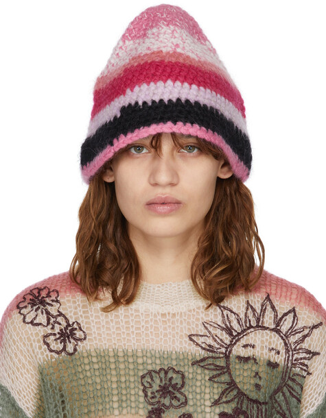 RED Valentino Pink Knit Mohair Bucket Hat in rose