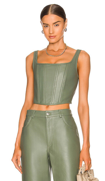 ena pelly leather bustier in army in green