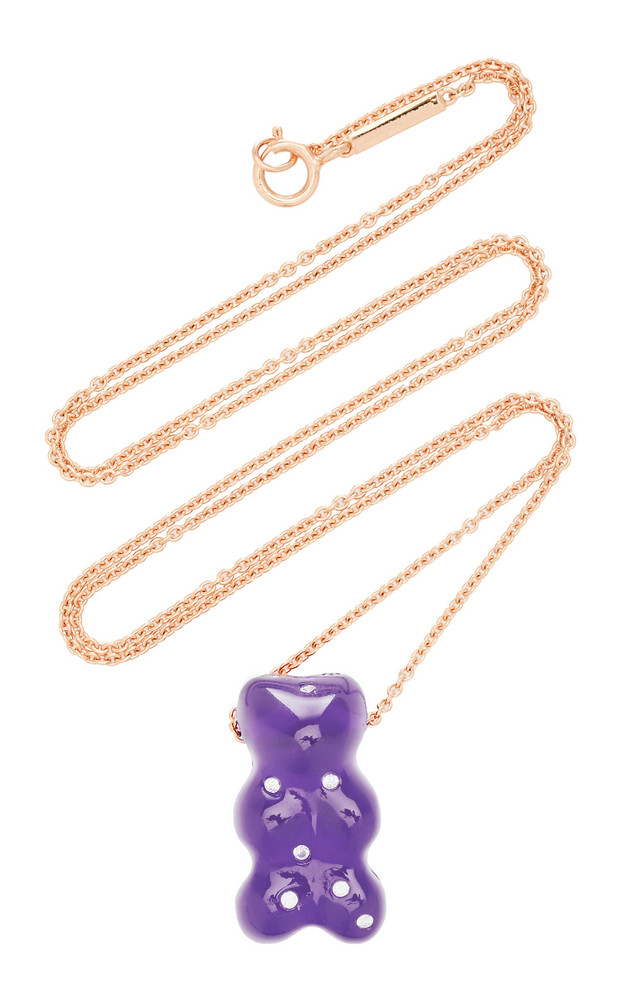 Lauren X Khoo Gummy Bear 18K Rose-Gold Quartz and Diamond Necklace in purple