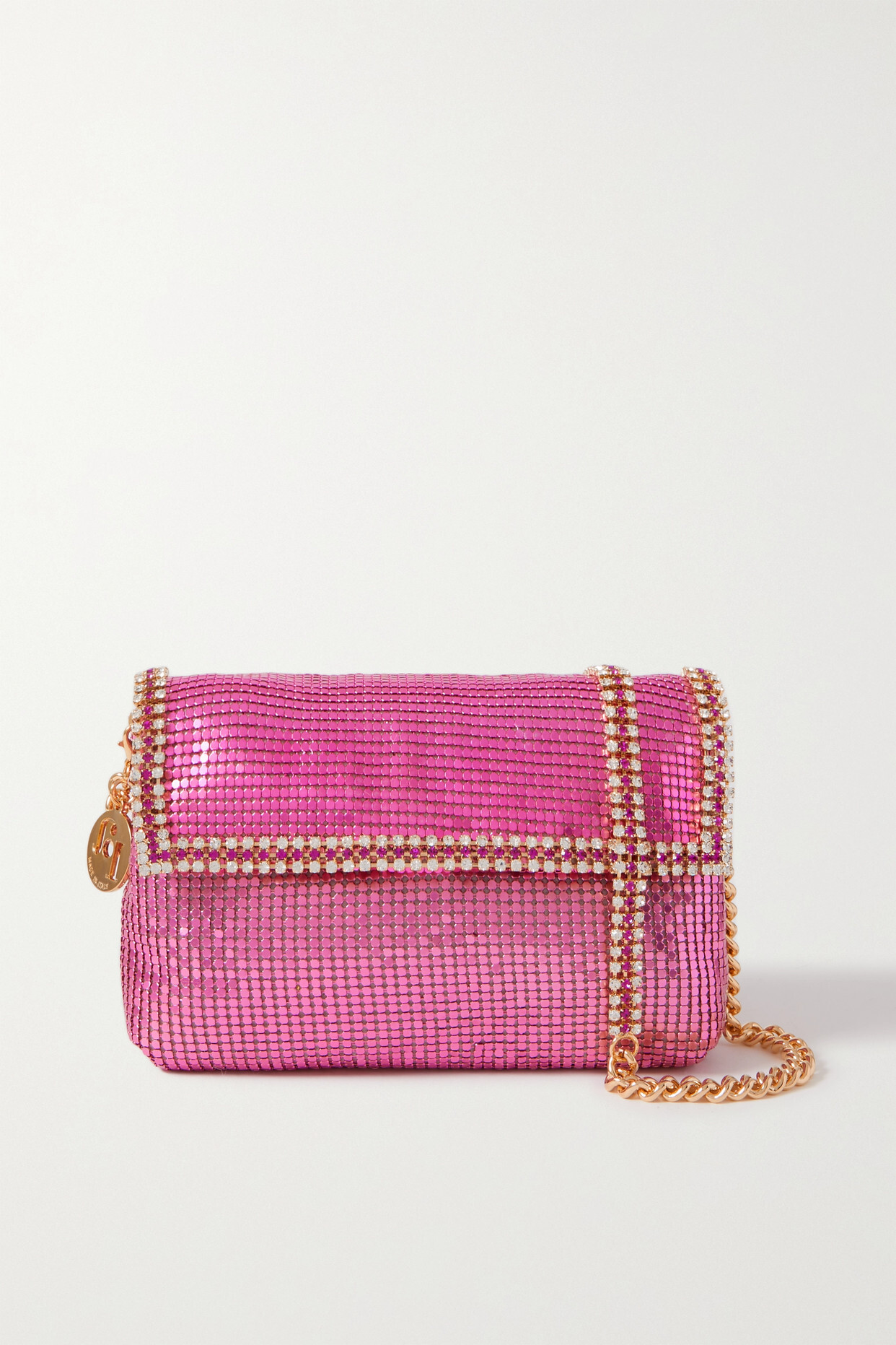 Rosantica - Stelle Crystal-embellished Chainmail Shoulder Bag - Pink