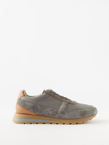 brunello cucinelli - suede and leather trainers - mens - grey multi
