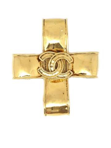 chanel pre-owned 1994 cc cross brooch - gold