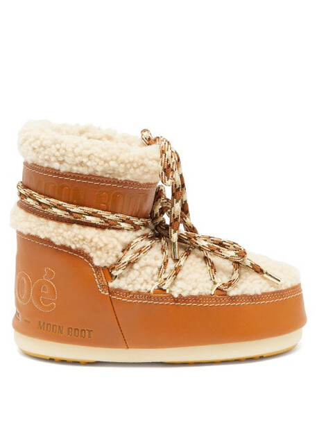 Chloé Chloé - X Moonboot Leather And Shearling Snow Boots - Womens - Tan