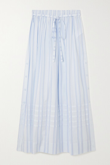 See By Chloé See By Chloé - Belted Pleated Striped Cotton Midi Skirt - Blue