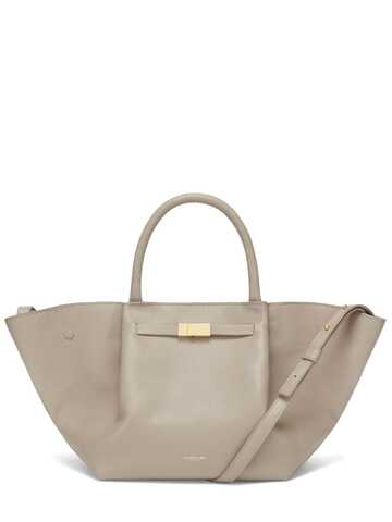 demellier midi new york grain leather tote bag in taupe
