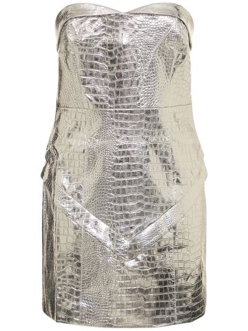 rotate hemly embossed strapless mini dress in silver