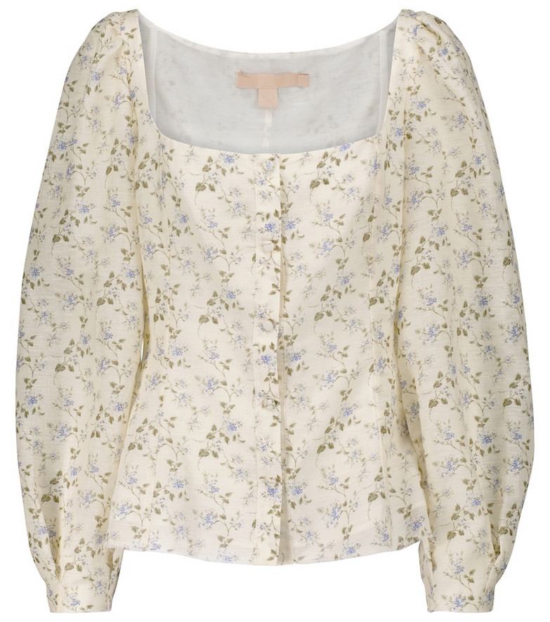 Brock Collection Floral linen-blend blouse in white